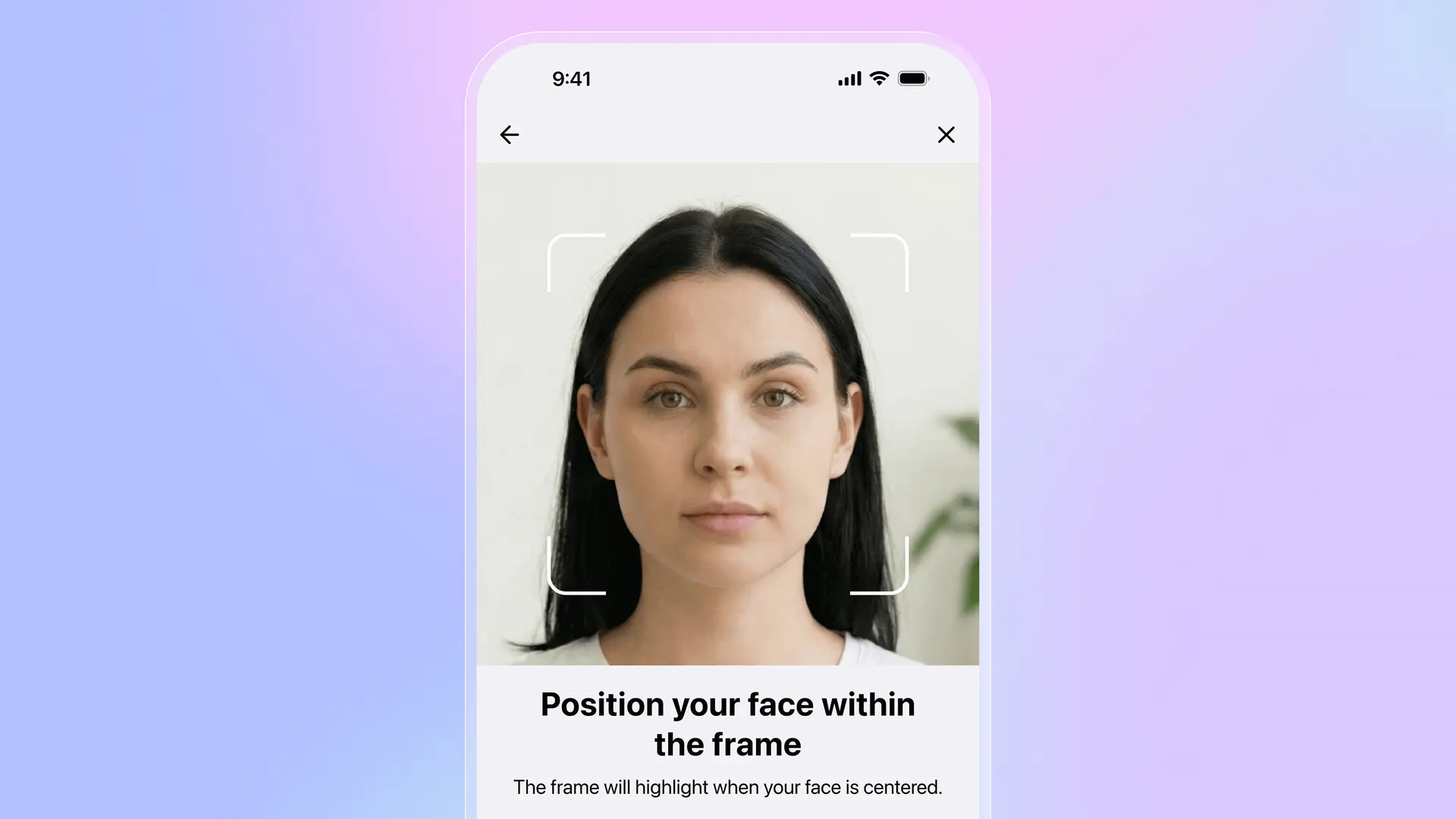 本人確認の自撮り画面：枠内に顔を配置してください