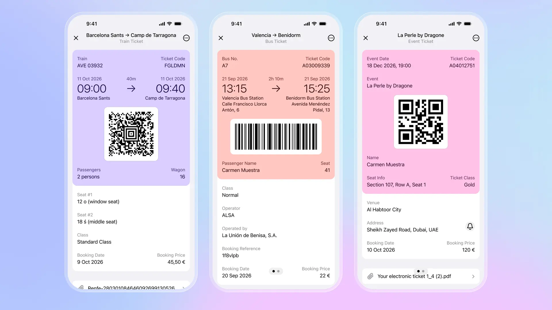 Biglietti digitali in Folio: biglietti del treno, dell'autobus e per eventi con codici QR