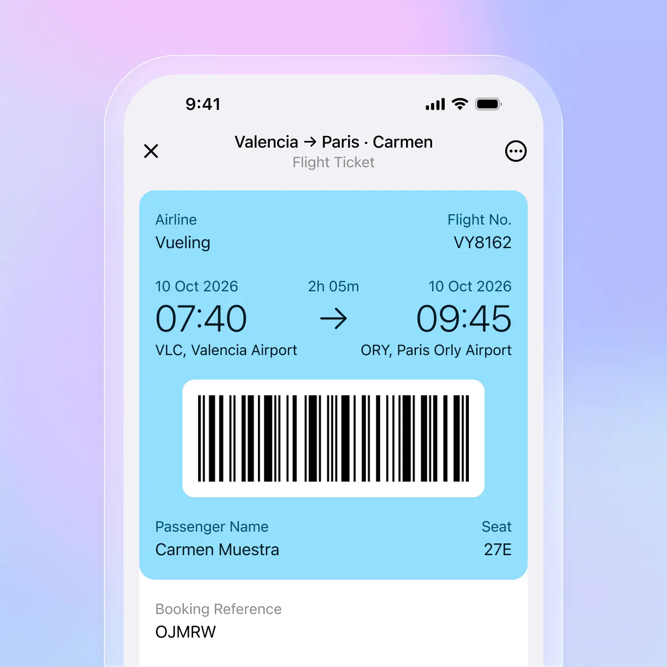 Flight ticket in Folio app