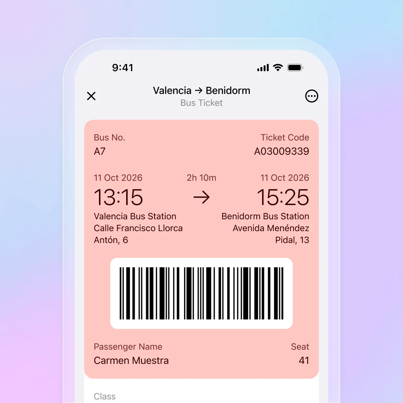 Bus ticket in Folio app