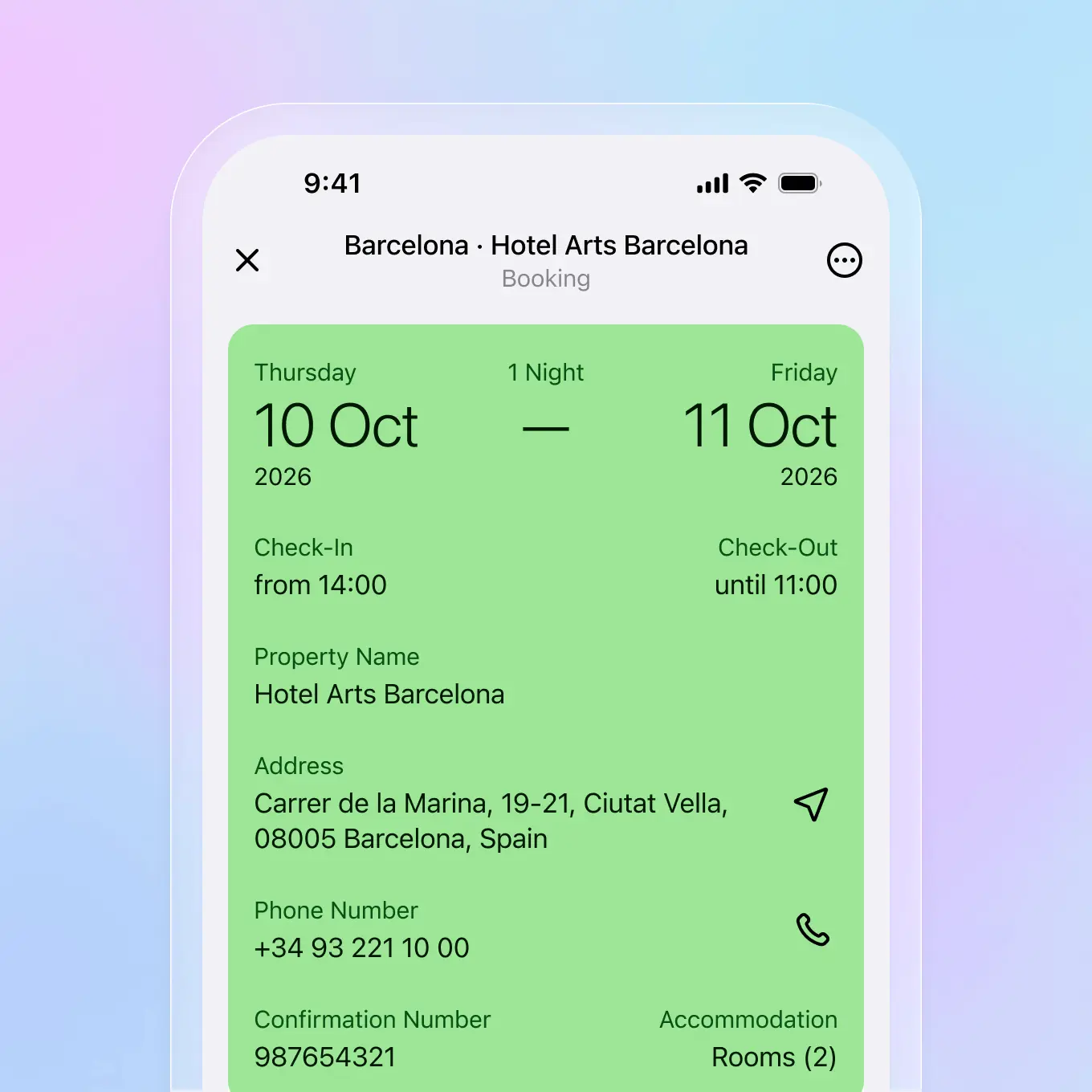 Hotel booking in Folio app
